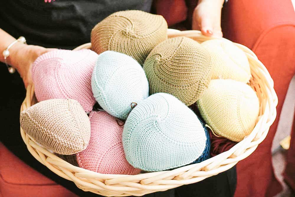 Colorful bean bags in a basket